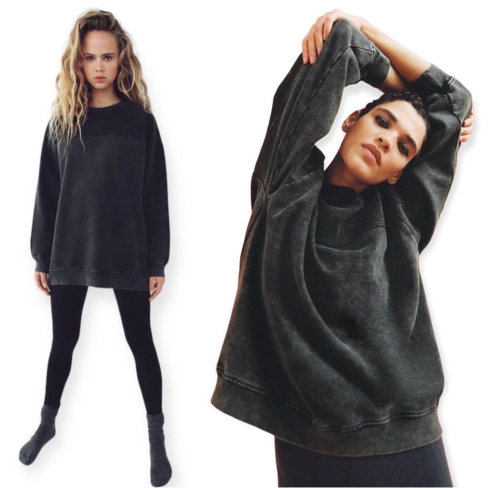 Black Denim Sweatshirt - Oversize Sweatshirt - Black ZARA Top - Denim Sweatshirt